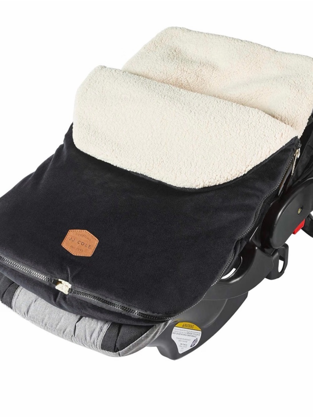 Black Plush Infant Car Seat Footmuff with Cream Sherpa Lining